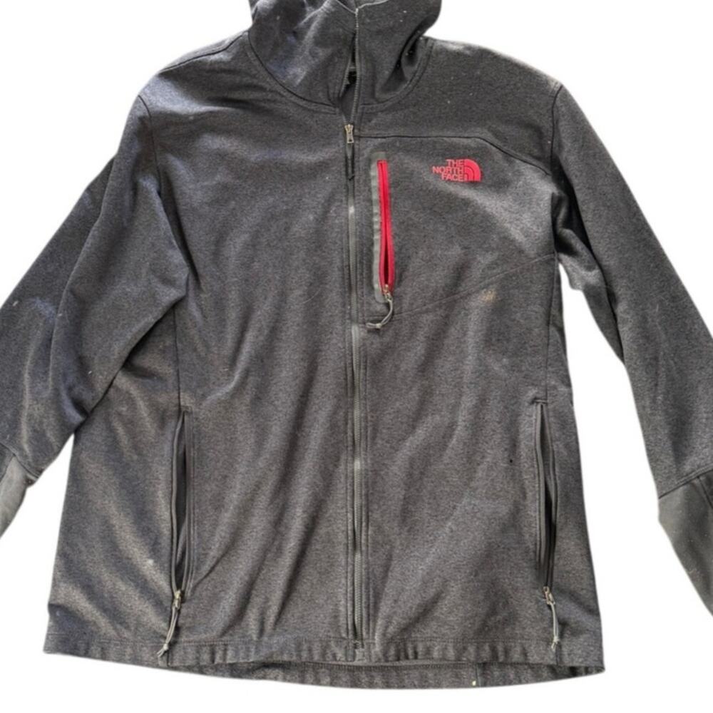 Men's XL THE NORTH FACE Slim FIt Full Zip Grey Fleece Jacket Red Trim